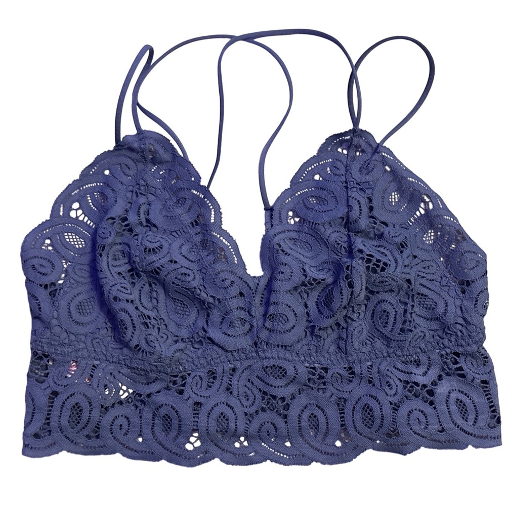 PINK Victoria's Secret Blue Lace Longline Bralette Strappy Back Size L
